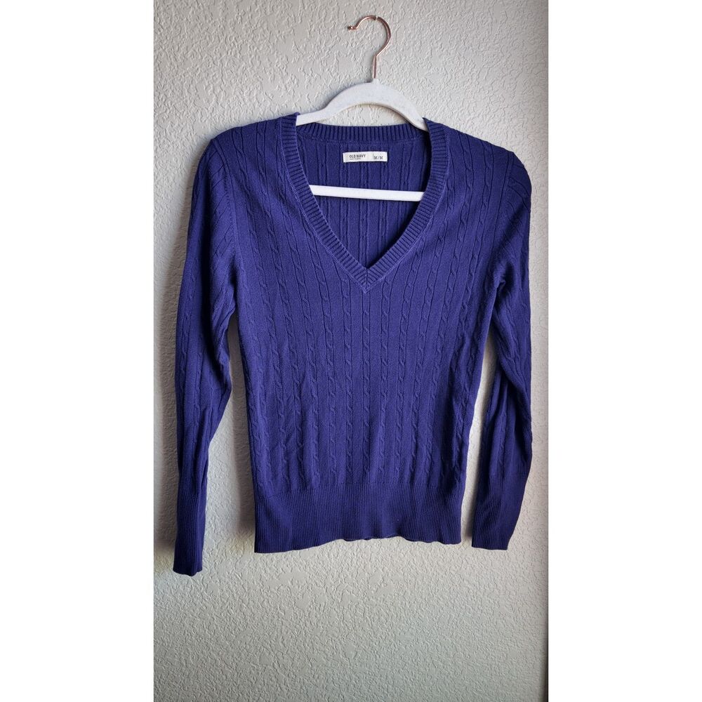 Old Navy 2010 Purple Cable Knit V Neck Sweater Women's M Preppy
